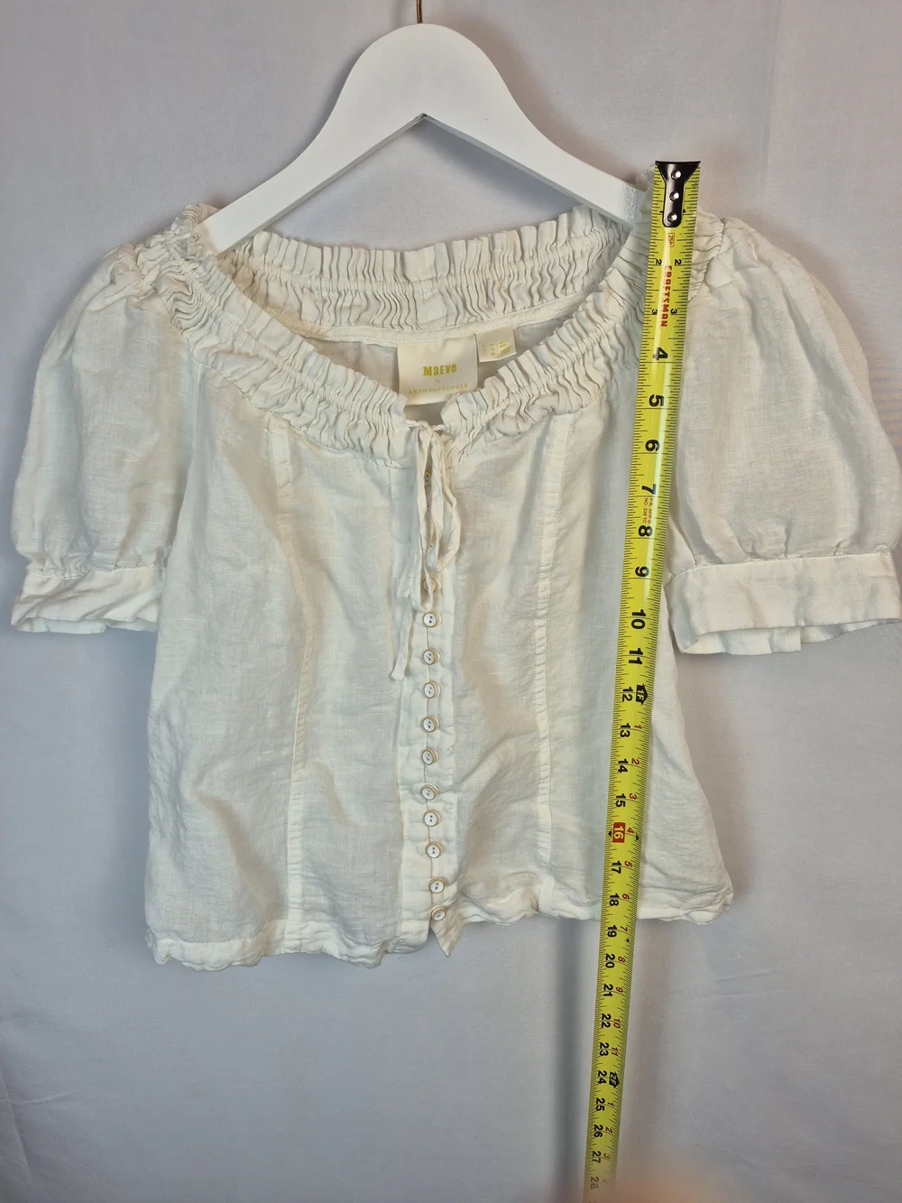 Anthropologie Maeve Ivory Button-Front Peasant Blouse Size 6